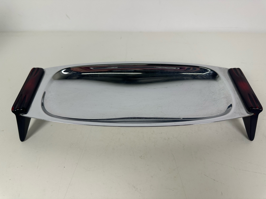 Vintage MCM Chrome With Bakelite Handles Serving Dish Bowl Gourmates Glo-Hill Canada 11.25'W X 4.5'D [Photo 3]