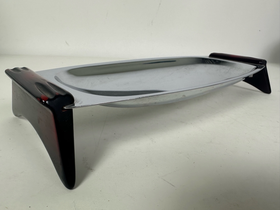 Vintage MCM Chrome With Bakelite Handles Serving Dish Bowl Gourmates Glo-Hill Canada 11.25'W X 4.5'D [Photo 2]