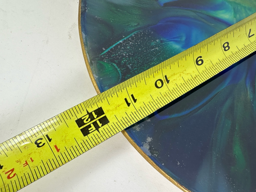 Vintage MCM Hand Painted Seetusee Glassware Leather Backed Wall Decor By Mayfair Manitoba, Canada 11.5'R [Photo 7]