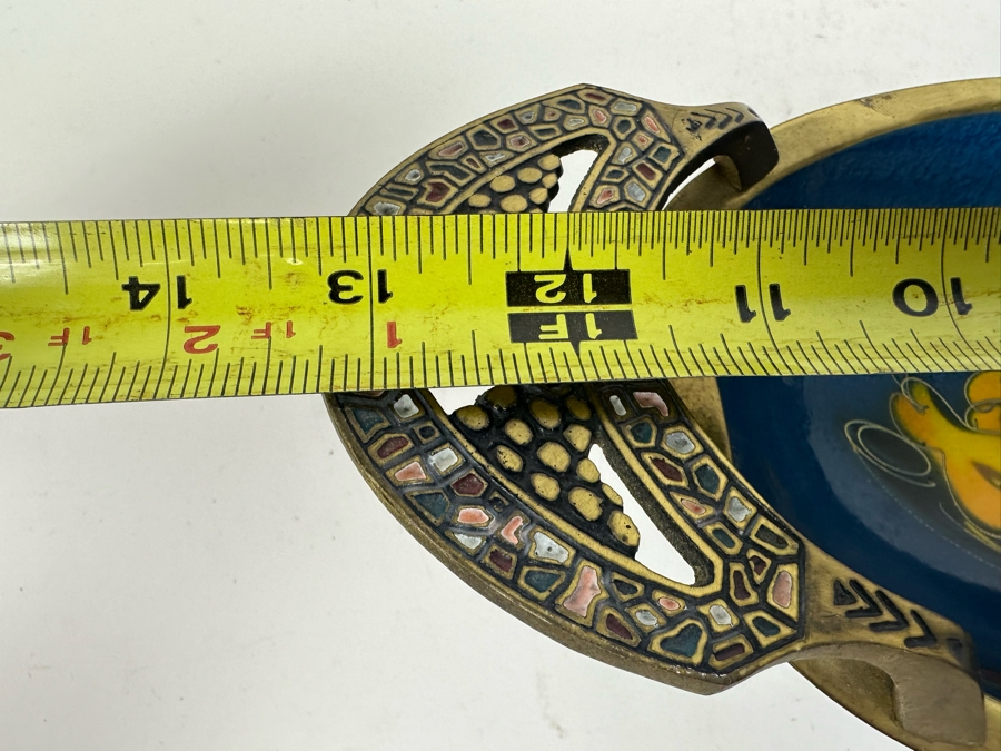 Vintage MCM Enamel Judaica Brass Fruit Bowl Made In Israel 13.5'W X 6'D X 4'H [Photo 8]