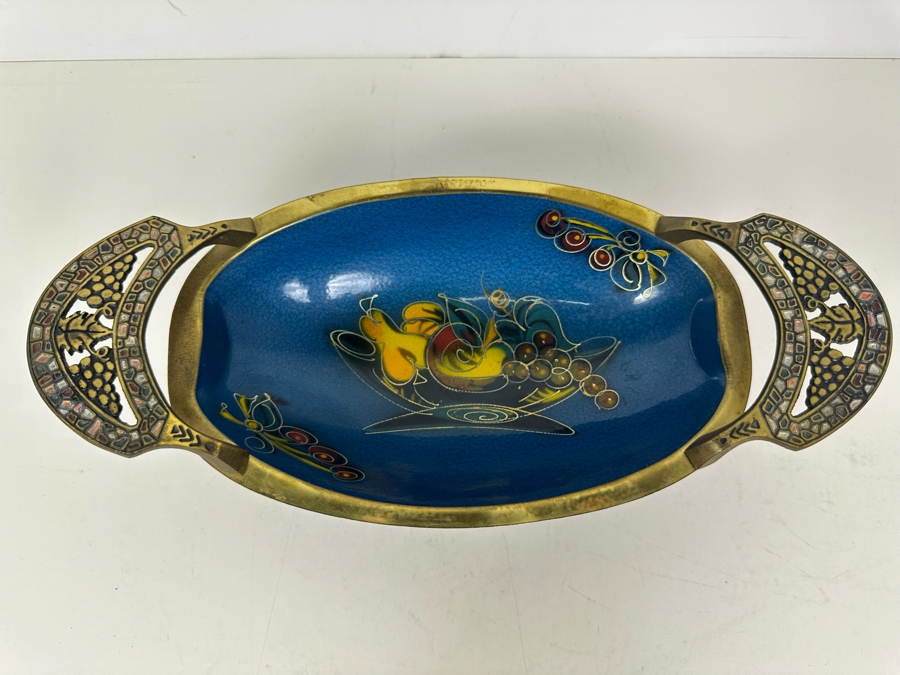 Vintage MCM Enamel Judaica Brass Fruit Bowl Made In Israel 13.5'W X 6'D X 4'H [Photo 3]