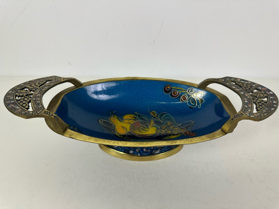 Vintage MCM Enamel Judaica Brass Fruit Bowl Made In Israel 13.5'W X 6'D X 4'H [Photo 2]