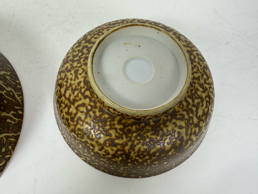 Pair Of Stunning Signed Asian Lotus Pottery Bowls 9.5'W & 7.5'W [Photo 10]