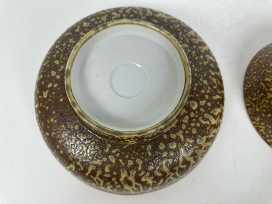 Pair Of Stunning Signed Asian Lotus Pottery Bowls 9.5'W & 7.5'W [Photo 9]