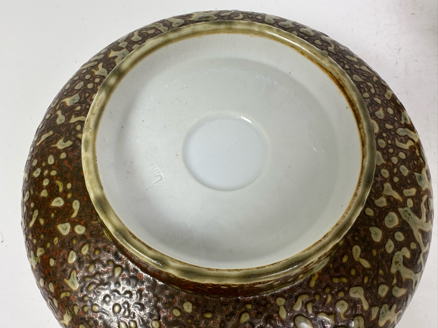 Pair Of Stunning Signed Asian Lotus Pottery Bowls 9.5'W & 7.5'W [Photo 7]
