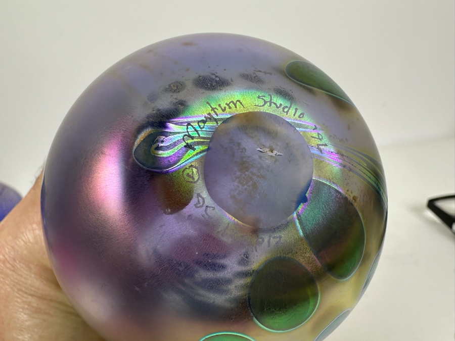 Pair Of Artist Signed Art Glass Egg Oil Lamps By Brian Maytum And Stuart Abelman 5.5'H & 4'H [Photo 3]