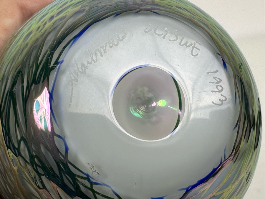 Pair Of Artist Signed Art Glass Egg Oil Lamps By Brian Maytum And Stuart Abelman 5.5'H & 4'H [Photo 5]