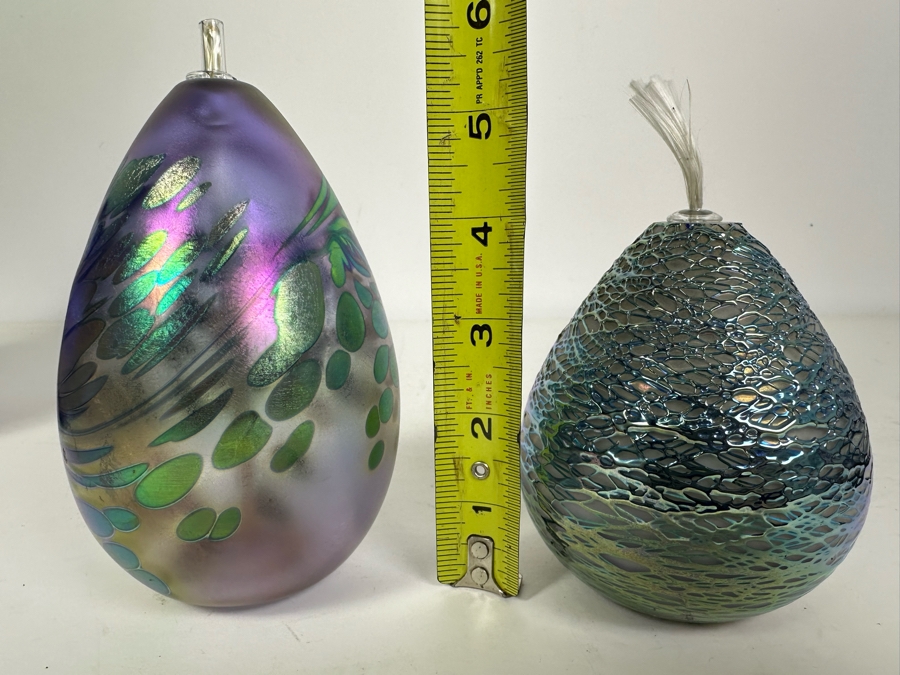 Pair Of Artist Signed Art Glass Egg Oil Lamps By Brian Maytum And Stuart Abelman 5.5'H & 4'H [Photo 8]