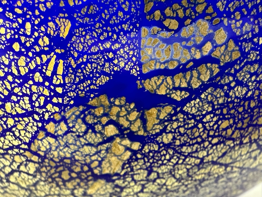 Vintage Signed Thames Art Glass Vase In Blue With Gold Specks By Matthew Buechner Rhode Island 6.5'H [Photo 6]