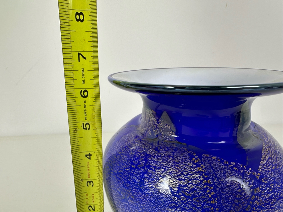 Vintage Signed Thames Art Glass Vase In Blue With Gold Specks By Matthew Buechner Rhode Island 6.5'H [Photo 10]