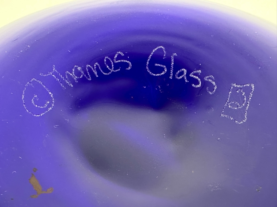 Vintage Signed Thames Art Glass Vase In Blue With Gold Specks By Matthew Buechner Rhode Island 6.5'H [Photo 7]