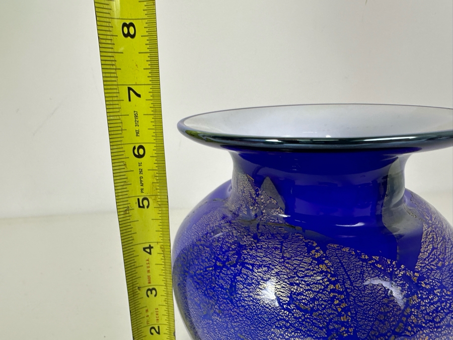 Vintage Signed Thames Art Glass Vase In Blue With Gold Specks By Matthew Buechner Rhode Island 6.5'H [Photo 11]