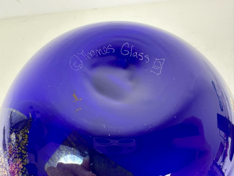Vintage Signed Thames Art Glass Vase In Blue With Gold Specks By Matthew Buechner Rhode Island 6.5'H [Photo 9]