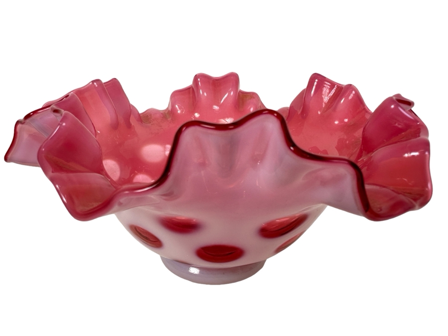 Vintage Pink Fenton Art Glass Bowl With Ruffled Rim 7'W X 3.25'H