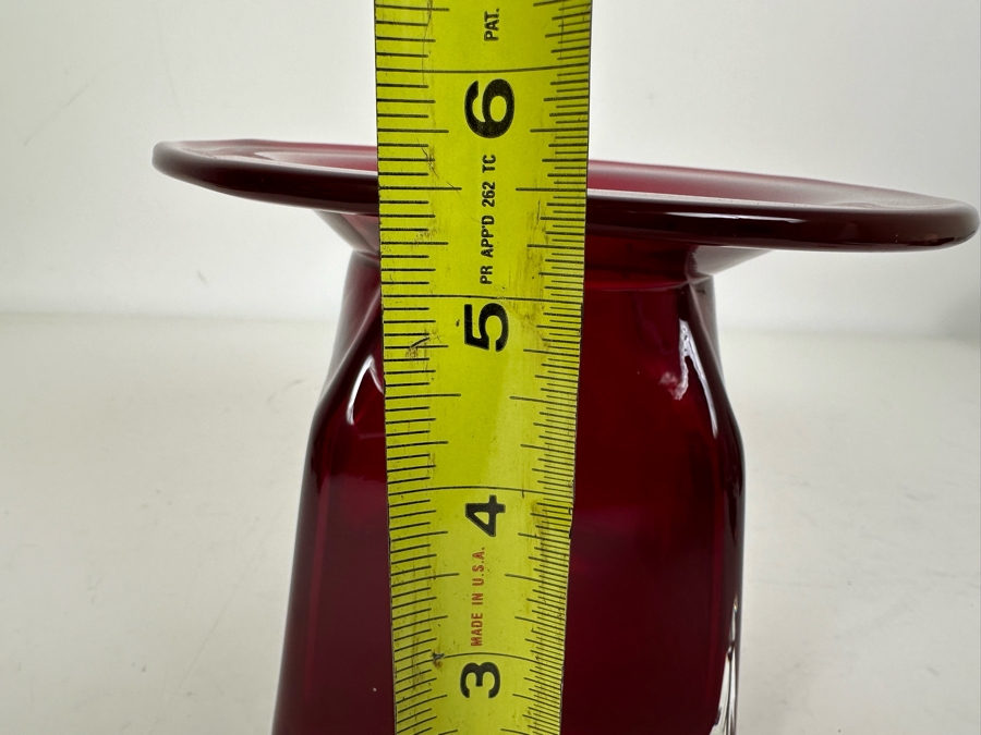 Vintage MCM Red Art Glass Vase 6.5'W X 5.5'H [Photo 7]