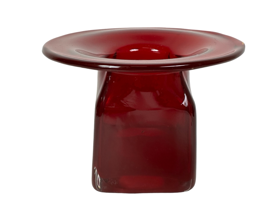 Vintage MCM Red Art Glass Vase 6.5'W X 5.5'H [Photo 2]