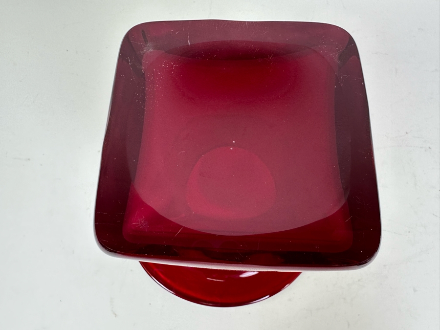 Vintage MCM Red Art Glass Vase 6.5'W X 5.5'H [Photo 5]