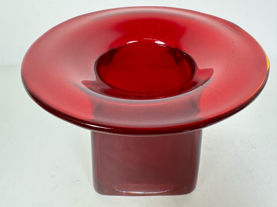 Vintage MCM Red Art Glass Vase 6.5'W X 5.5'H [Photo 3]