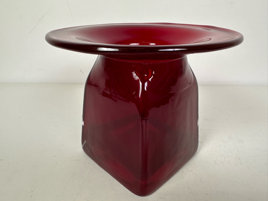 Vintage MCM Red Art Glass Vase 6.5'W X 5.5'H [Photo 4]