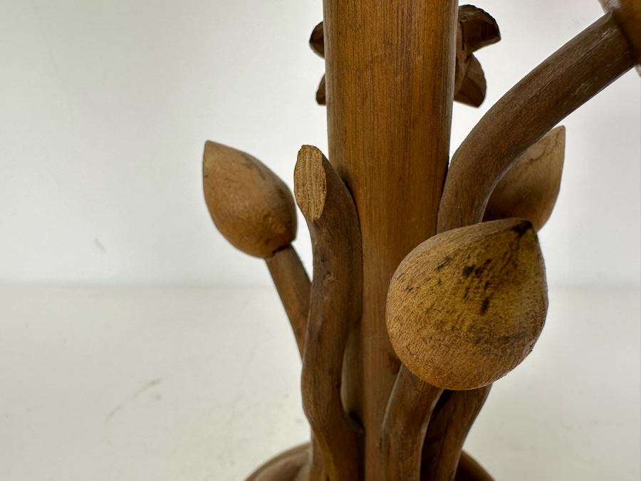 Vintage Hand Carved Wooden Blossoming Lotus Flower Table Lamp 16'H [Photo 4]