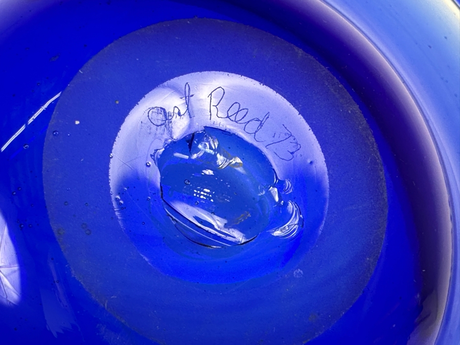 Vintage 1973 Artist Signed Art Glass Bowl Art Reed 8.75'W X 2'H [Photo 8]