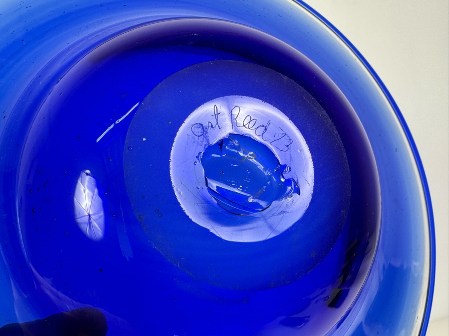 Vintage 1973 Artist Signed Art Glass Bowl Art Reed 8.75'W X 2'H [Photo 6]