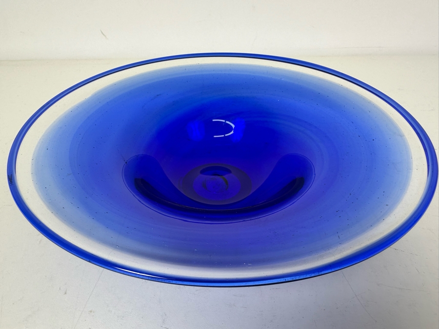 Vintage 1973 Artist Signed Art Glass Bowl Art Reed 8.75'W X 2'H [Photo 2]