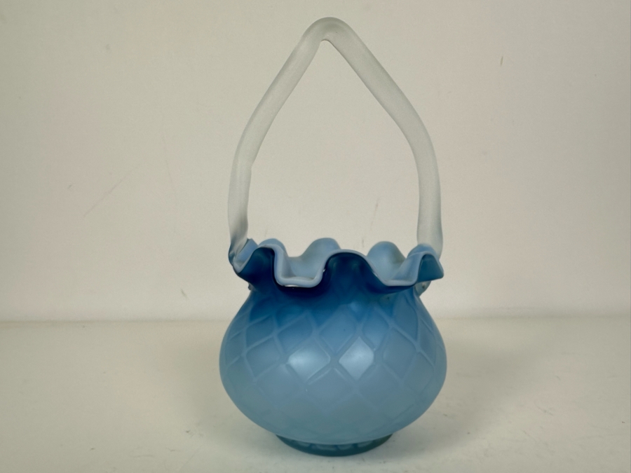 Victorian MOP Mother Of Pearl Satin Art Glass Bowl With Handle 4.5'H X 8.25'H [Photo 6]