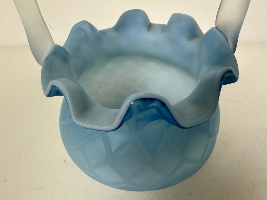 Victorian MOP Mother Of Pearl Satin Art Glass Bowl With Handle 4.5'H X 8.25'H [Photo 3]