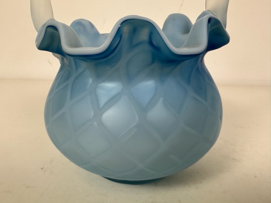 Victorian MOP Mother Of Pearl Satin Art Glass Bowl With Handle 4.5'H X 8.25'H [Photo 2]