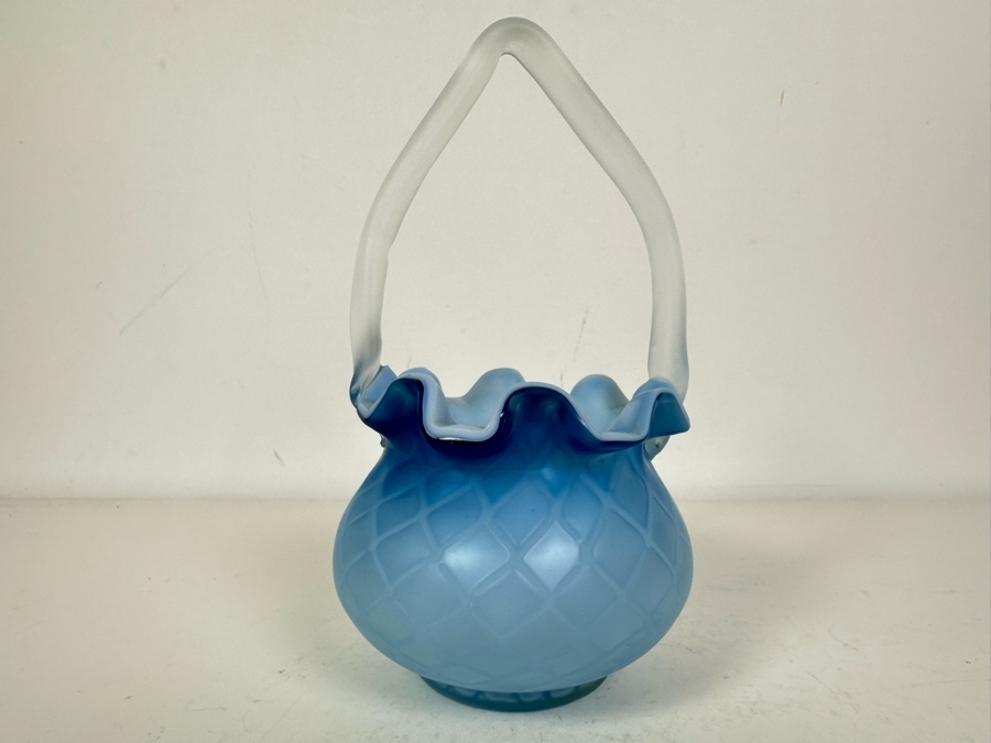 Victorian MOP Mother Of Pearl Satin Art Glass Bowl With Handle 4.5'H X 8.25'H [Photo 7]