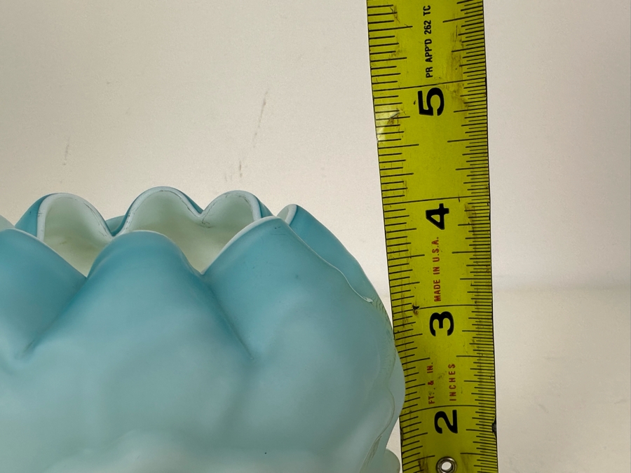 Antique Victorian Cabbage Leaf Blue Satin Glass Rose Bowl 4.5'W X 4'H [Photo 7]