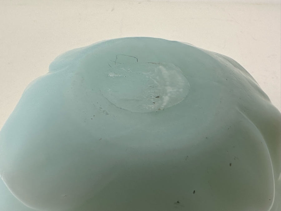 Antique Victorian Cabbage Leaf Blue Satin Glass Rose Bowl 4.5'W X 4'H [Photo 6]