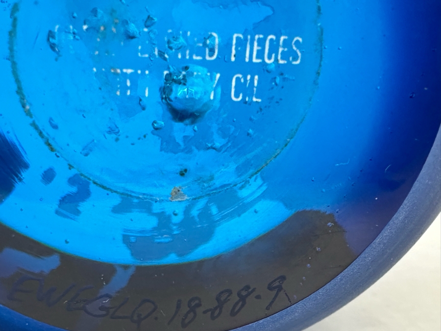 Vintage Steven Correia Blue Etched Art Glass World Globe Paperweight 4'H [Photo 11]