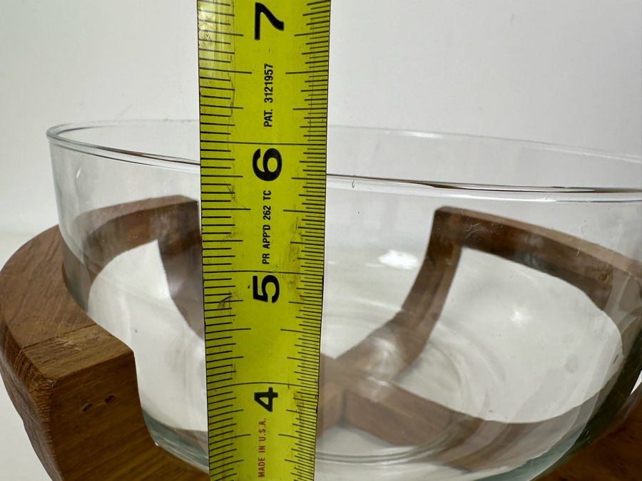 Vintage Mid-Century Teak Bowl Holder With Glass Bowl 11.5'W X 6'H [Photo 7]