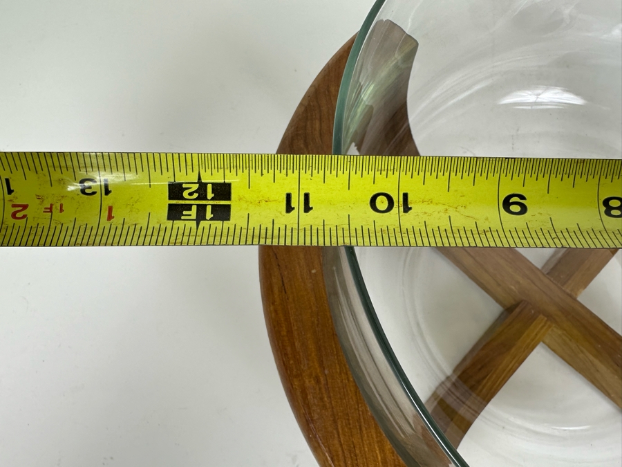 Vintage Mid-Century Teak Bowl Holder With Glass Bowl 11.5'W X 6'H [Photo 6]