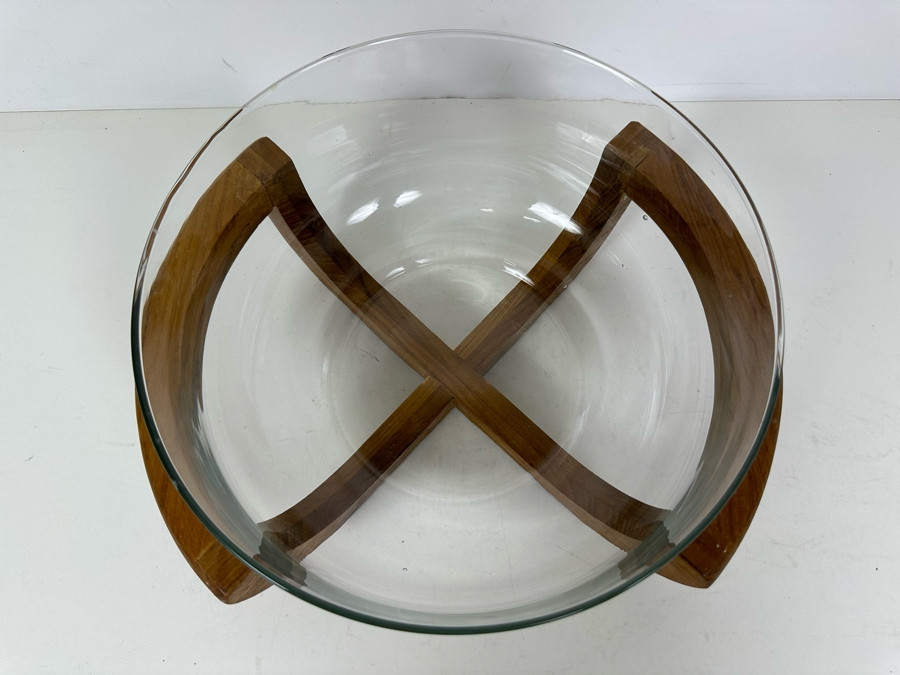 Vintage Mid-Century Teak Bowl Holder With Glass Bowl 11.5'W X 6'H [Photo 3]