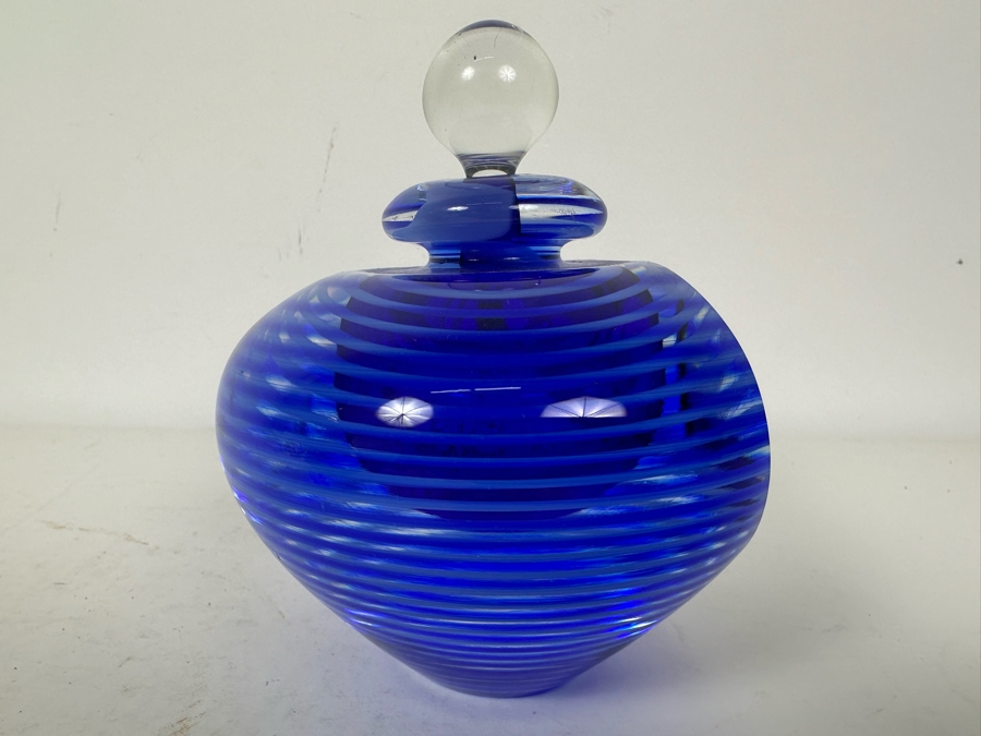 Vintage Artist Signed Stephen Jon Clements Studio Art Glass Perfume Bottle With Stopper 4.5'H [Photo 3]