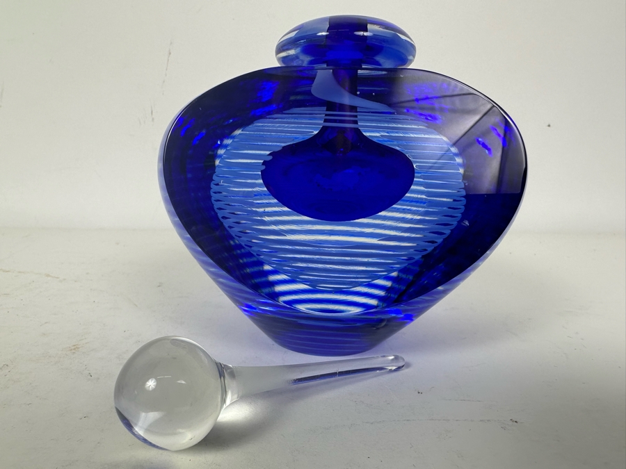 Vintage Artist Signed Stephen Jon Clements Studio Art Glass Perfume Bottle With Stopper 4.5'H [Photo 5]