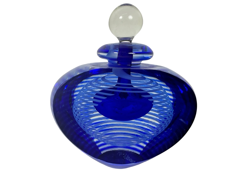 Vintage Artist Signed Stephen Jon Clements Studio Art Glass Perfume Bottle With Stopper 4.5'H [Photo 1]