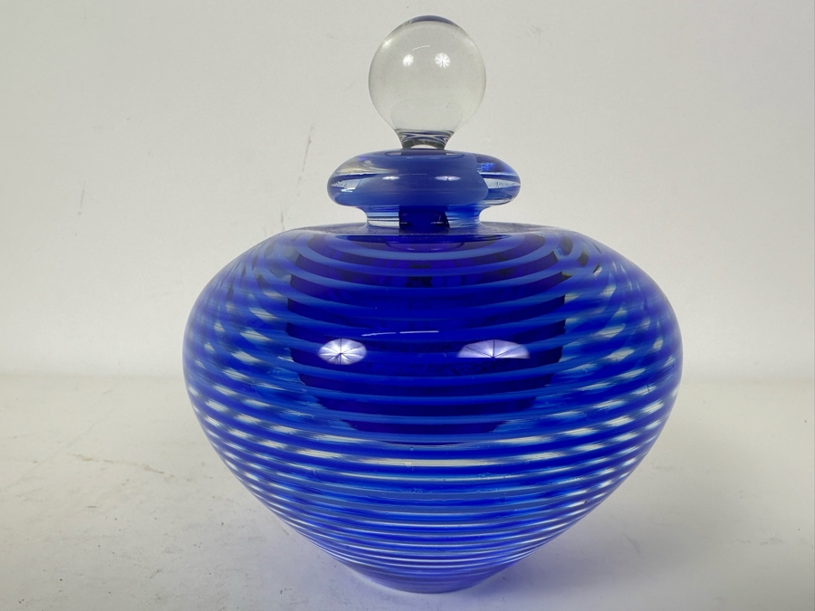Vintage Artist Signed Stephen Jon Clements Studio Art Glass Perfume Bottle With Stopper 4.5'H [Photo 4]