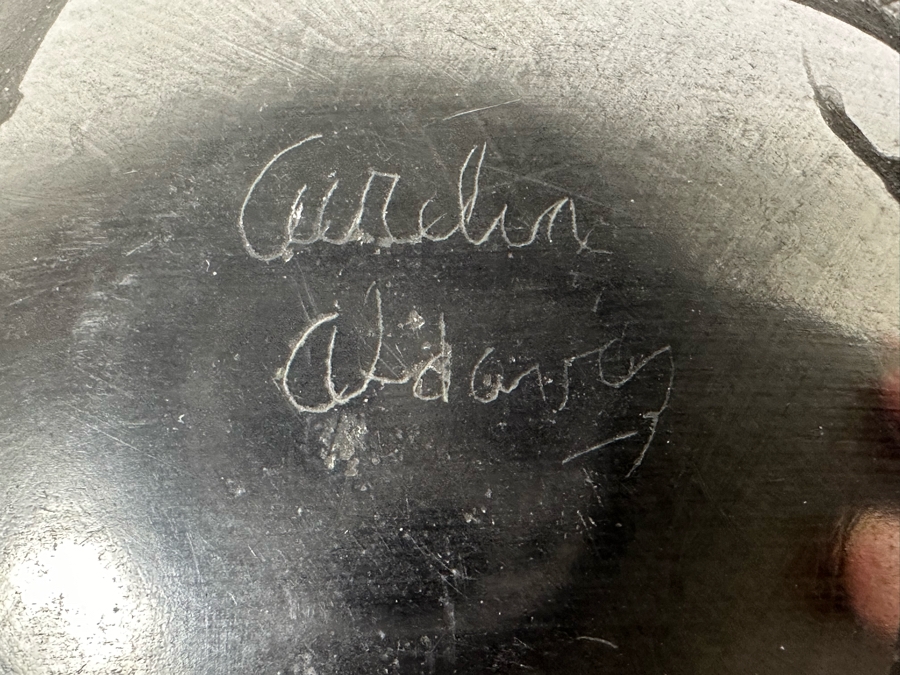 Vintage Artist Signed Blackware Pottery Olla Vase 4'H [Photo 6]