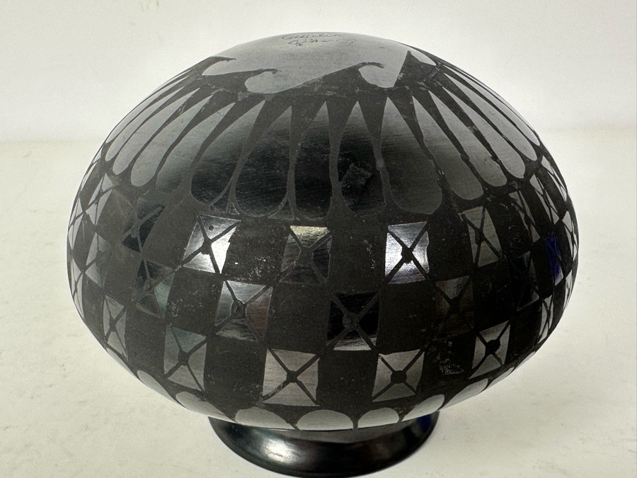 Vintage Artist Signed Blackware Pottery Olla Vase 4'H [Photo 5]