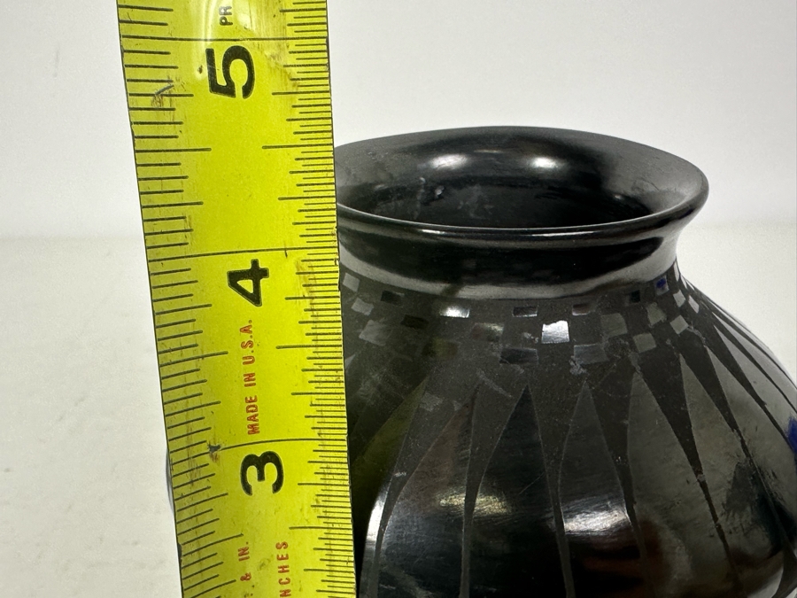 Vintage Artist Signed Blackware Pottery Olla Vase 4'H [Photo 8]