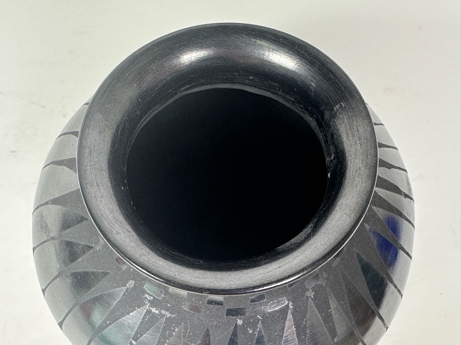 Vintage Artist Signed Blackware Pottery Olla Vase 4'H [Photo 4]