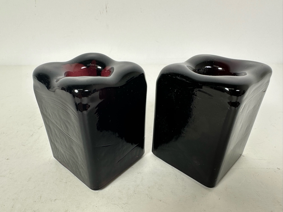 Pair Of Vintage Blenko Glass Candle Holders 2.5'H [Photo 3]