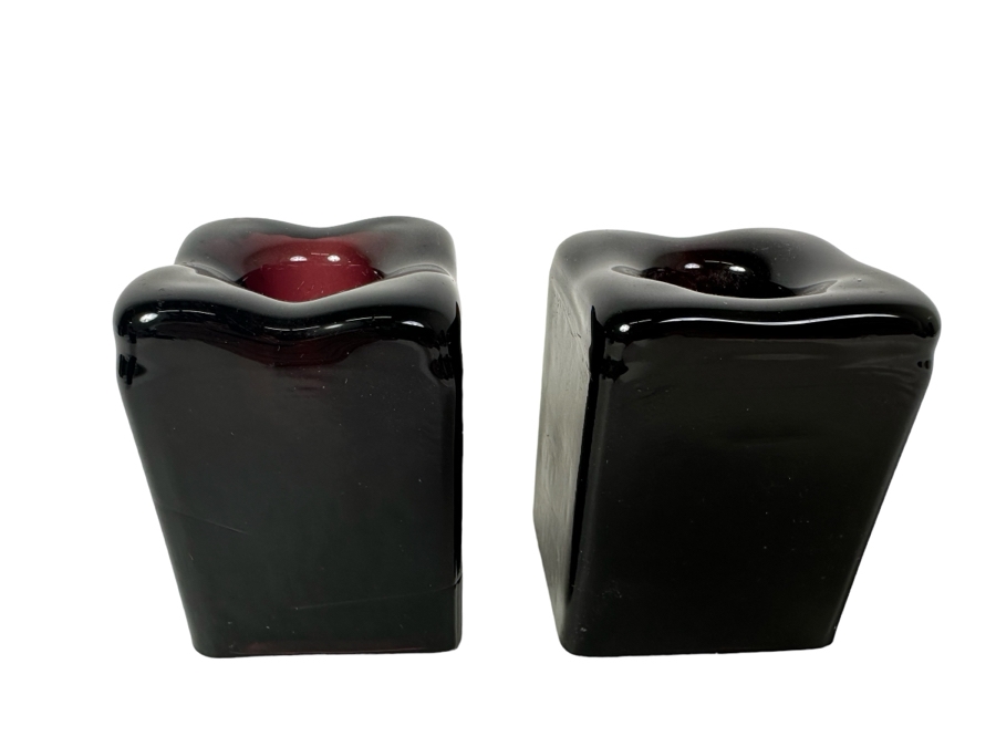 Pair Of Vintage Blenko Glass Candle Holders 2.5'H [Photo 1]