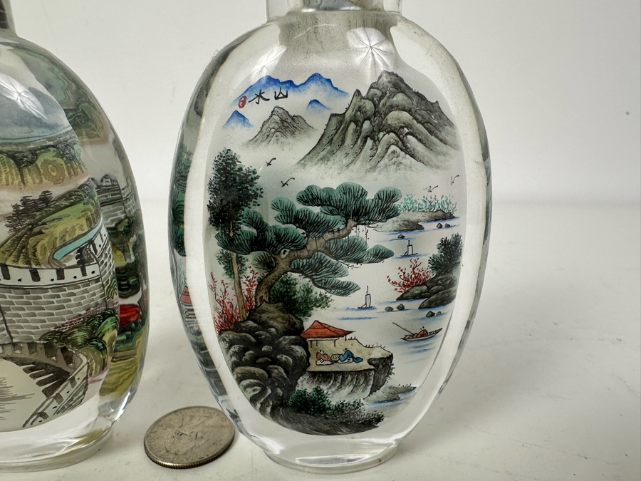 Pair Of Chinese Reverse Painted Snuff Bottles 5'H [Photo 2]