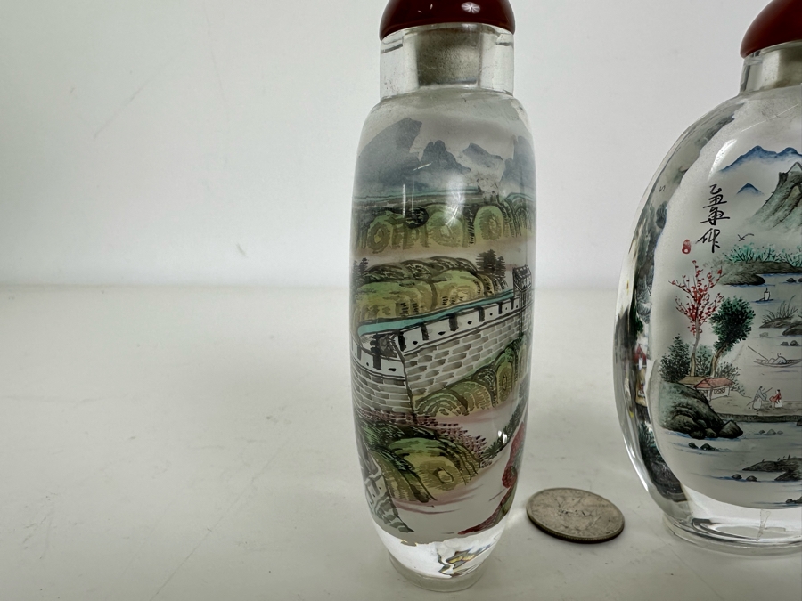 Pair Of Chinese Reverse Painted Snuff Bottles 5'H [Photo 8]