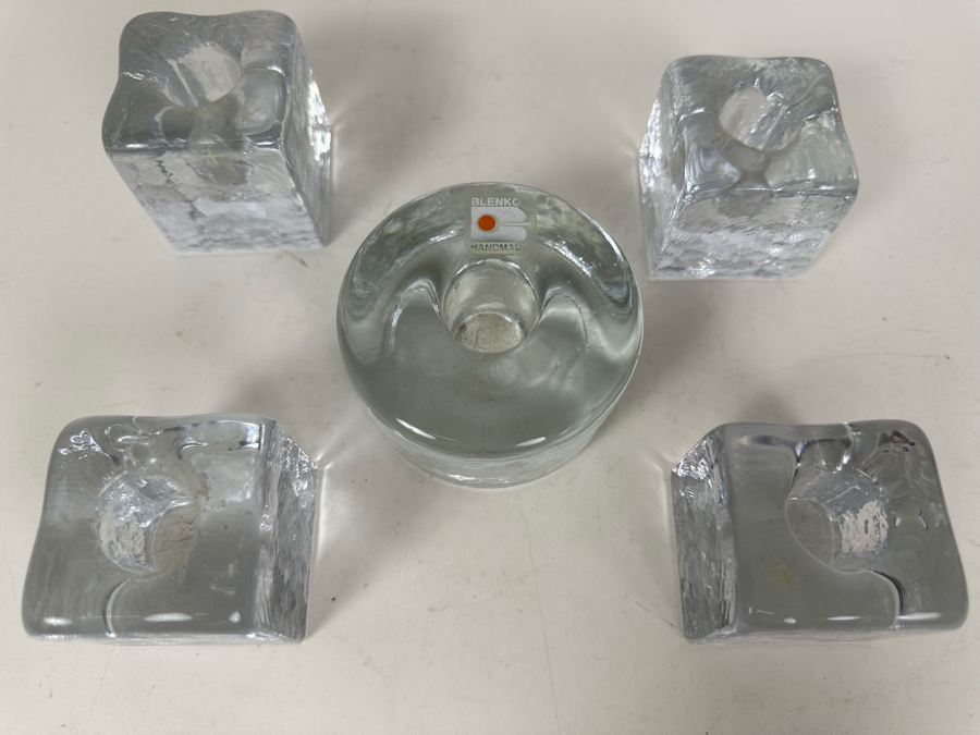 Five Blenko Glass Ice Cube Candle Holders 2'H [Photo 3]
